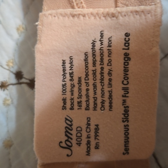 Soma Sensuous Sides Full Coverage Lace Peach Bra Size 40DD NWT - Picture 7 of 8